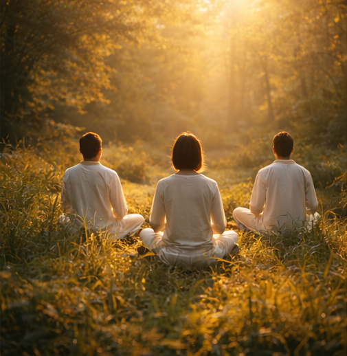 People seated in a field practicing silent co-presence